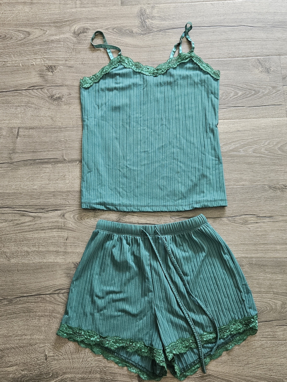 Green Lace-Trim Camisole & Shorts Sleep Set